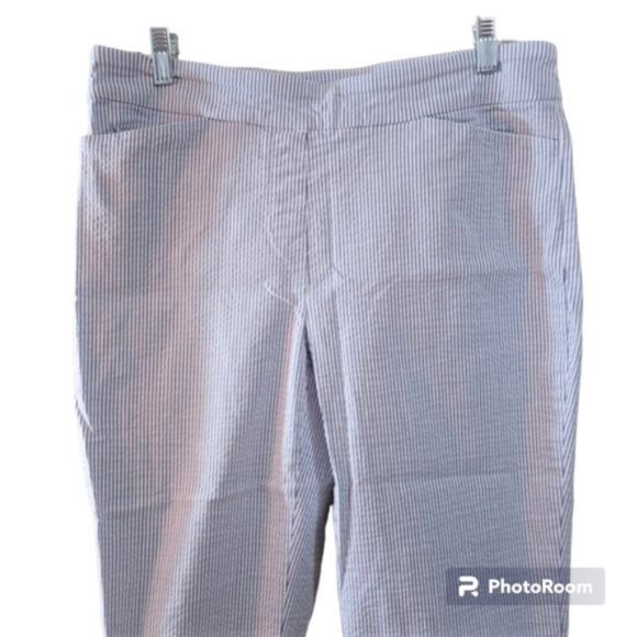 Hilary Radley Blue & White Stripe Seersucker Pants Pull On Crop L - Picture 3 of 10